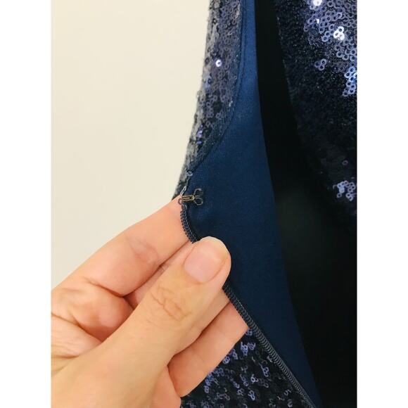 THEIA Evening Gown Navy Sequins Formal Prom Party Dress BHLDN, 0 - Picture 13 of 16